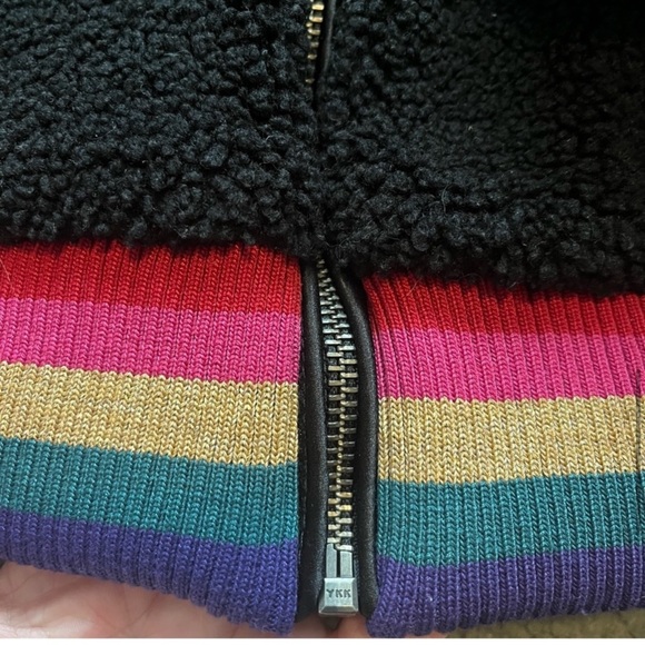 Spiritual Gangster Cropped Furry Bomber Zip Jacket Rainbow Trim Black Size Large - Picture 7 of 12